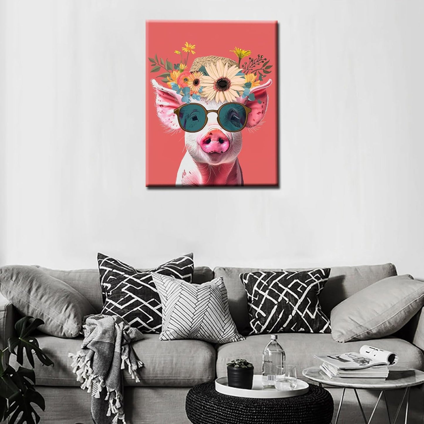 Pig with Cute Sunglass and Straw Hat Painting by Numbers