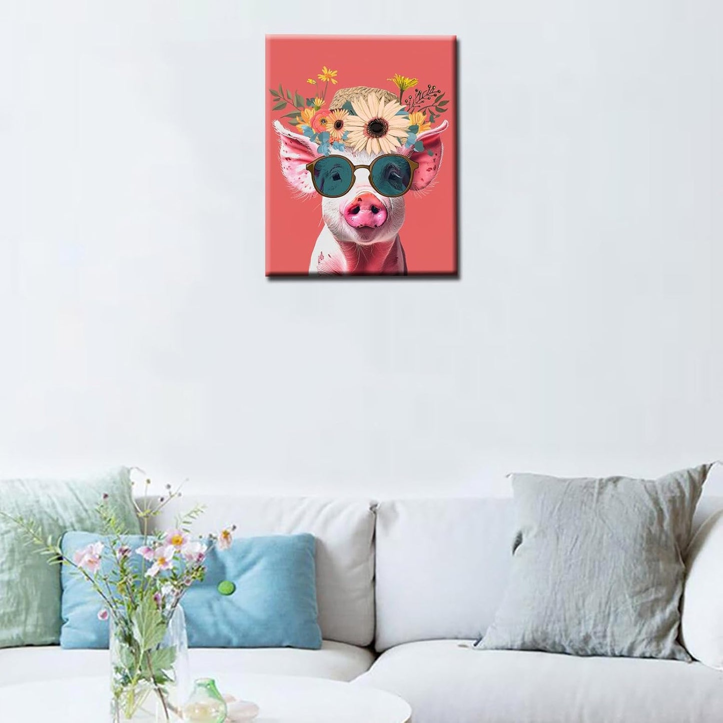 Pig with Cute Sunglass and Straw Hat Painting by Numbers