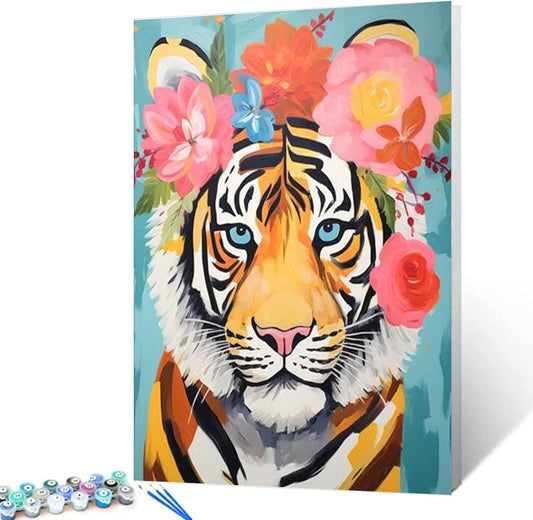 Tiger with Flower Crown Painting by Numbers