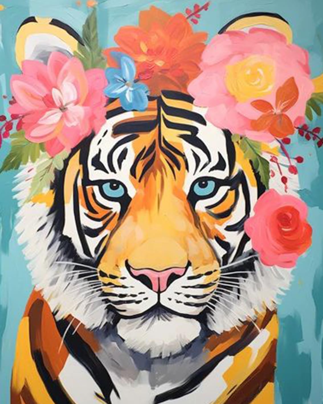 Tiger with Flower Crown Painting by Numbers