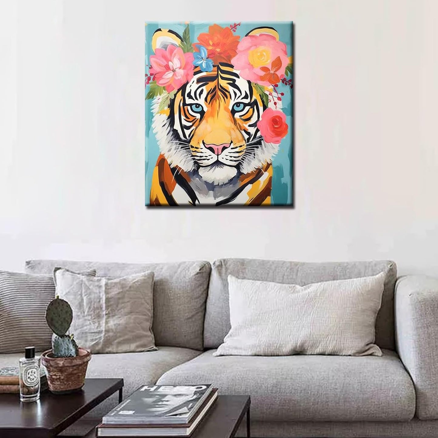 Tiger with Flower Crown Painting by Numbers