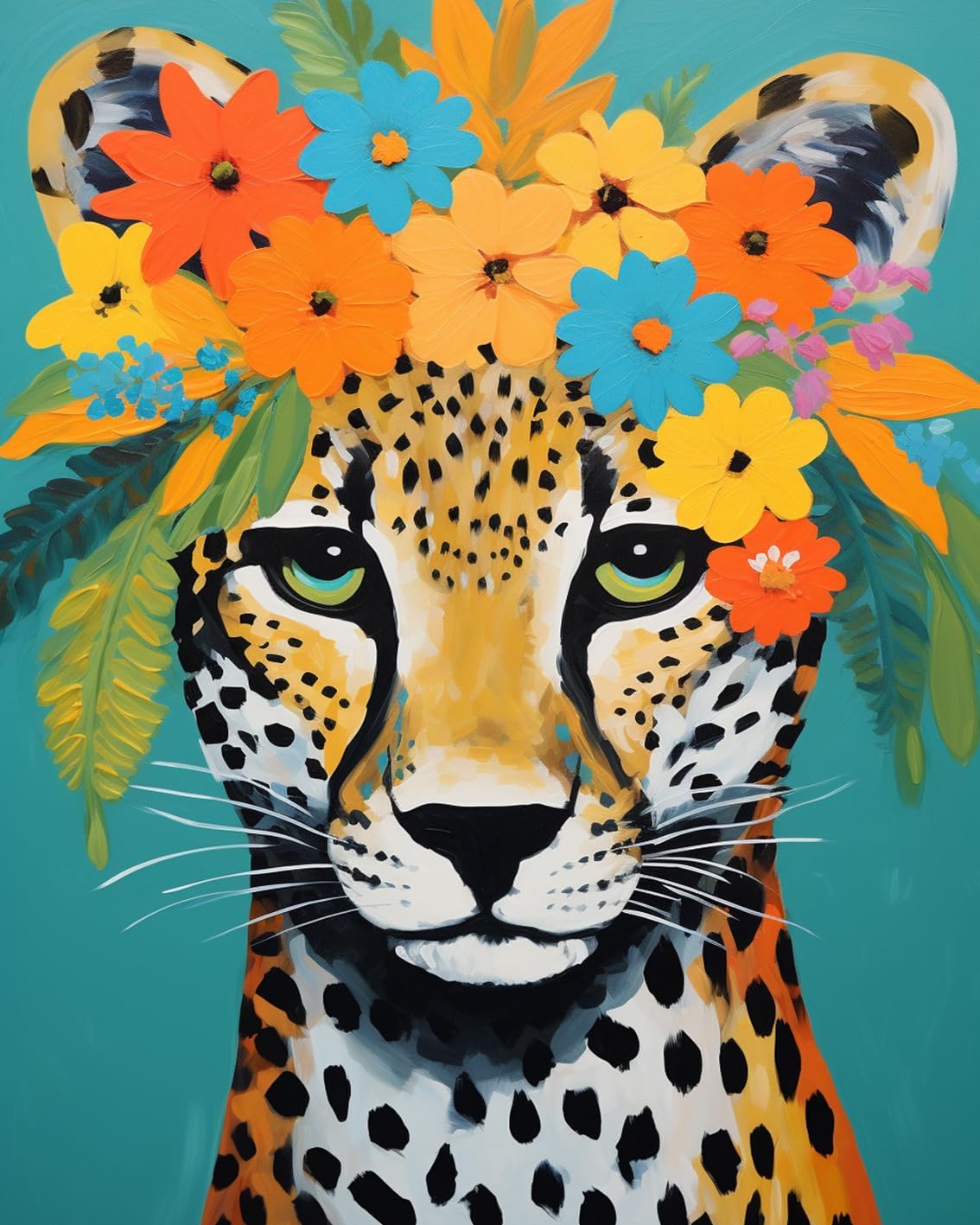 Leopard with Flower Crown Painting by Numbers