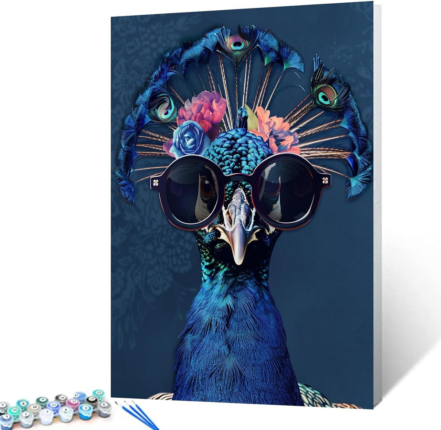 Blue Peafowl Wearing a Big Shades Painting by Numbers