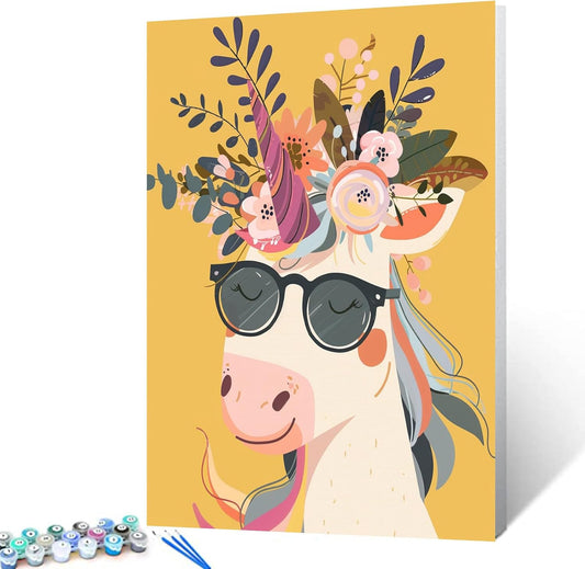 Unicorn Wearing Shades Straw Hat Painting by Numbers