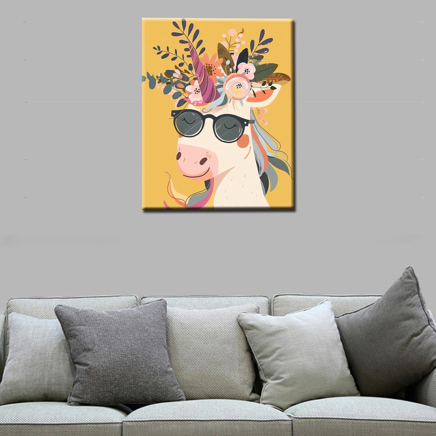 Unicorn Wearing Shades Straw Hat Painting by Numbers