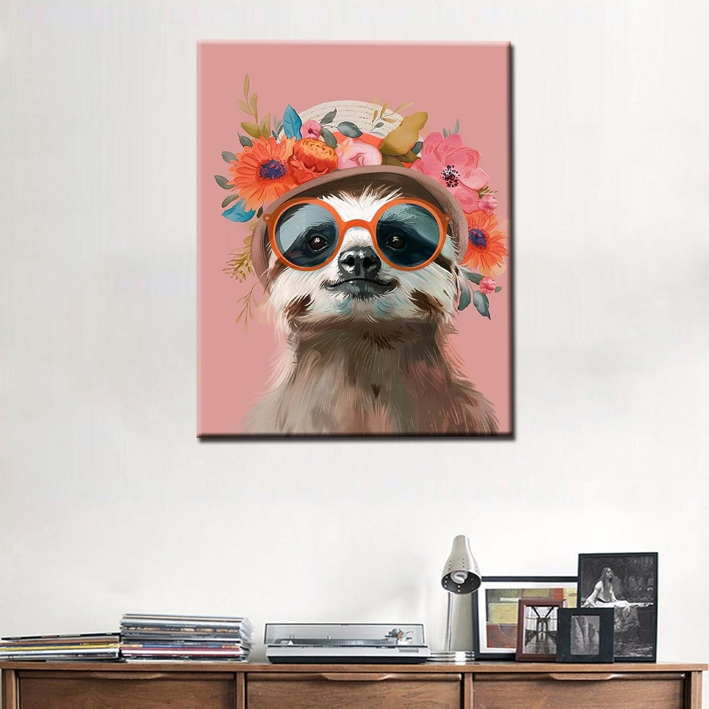 Sloth with Cute Sunglass and Straw Hat Painting by Numbers