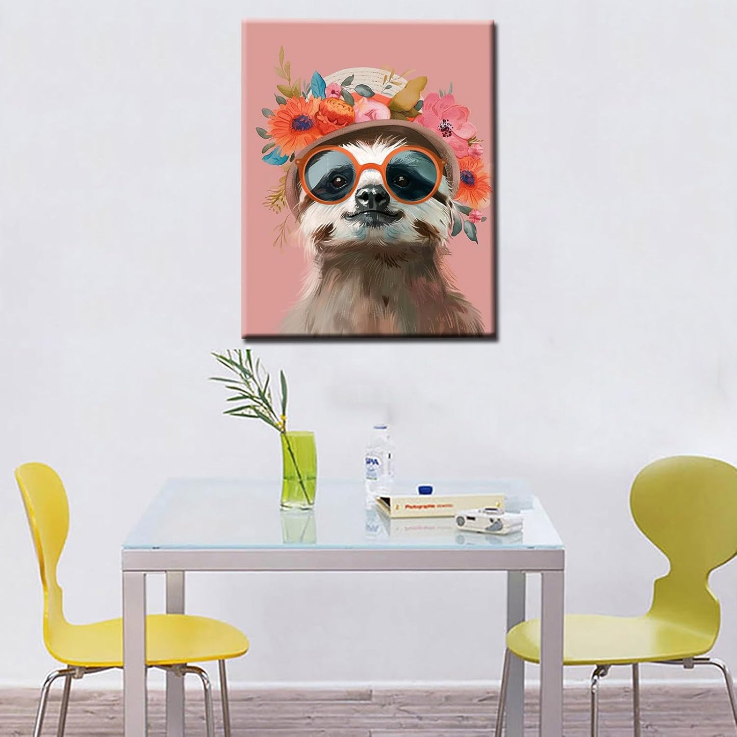 Sloth with Cute Sunglass and Straw Hat Painting by Numbers