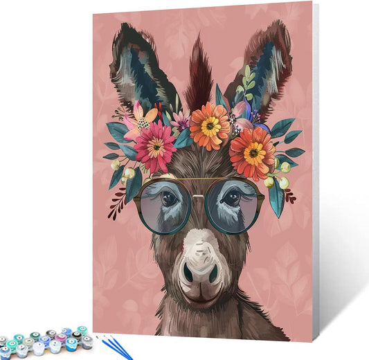 Donkey Wear Big Shades and Straw Hat Painting by Numbers