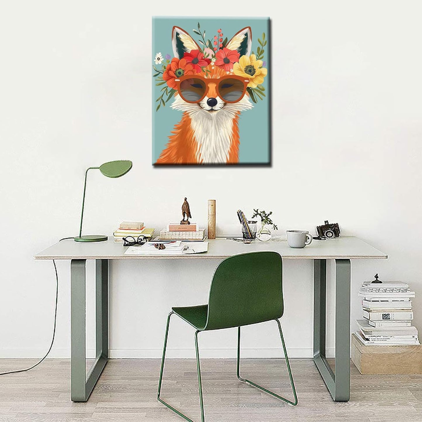 Fox Wearing Sunglass and Flowers on Head Painting by Numbers