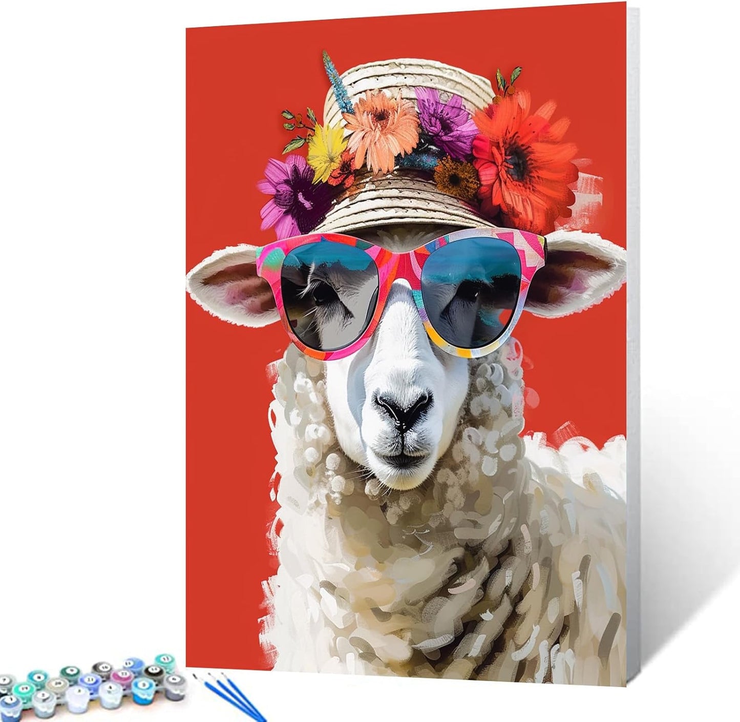 Sheep Wearing Shades Straw Hat Painting by Numbers