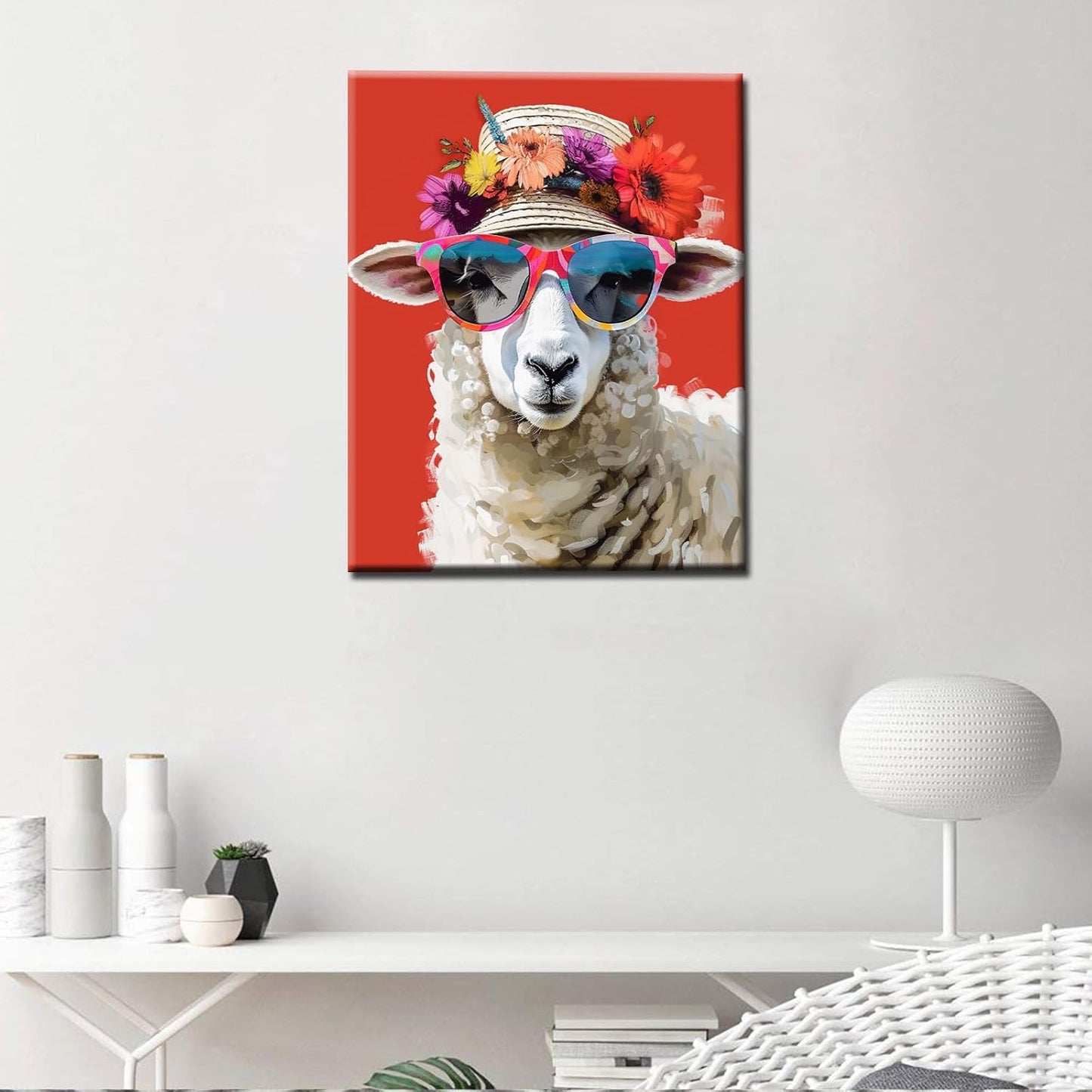 Sheep Wearing Shades Straw Hat Painting by Numbers