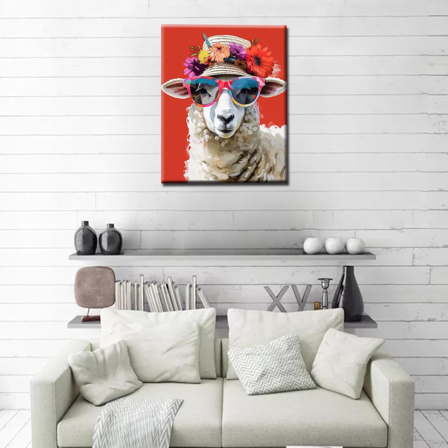 Sheep Wearing Shades Straw Hat Painting by Numbers