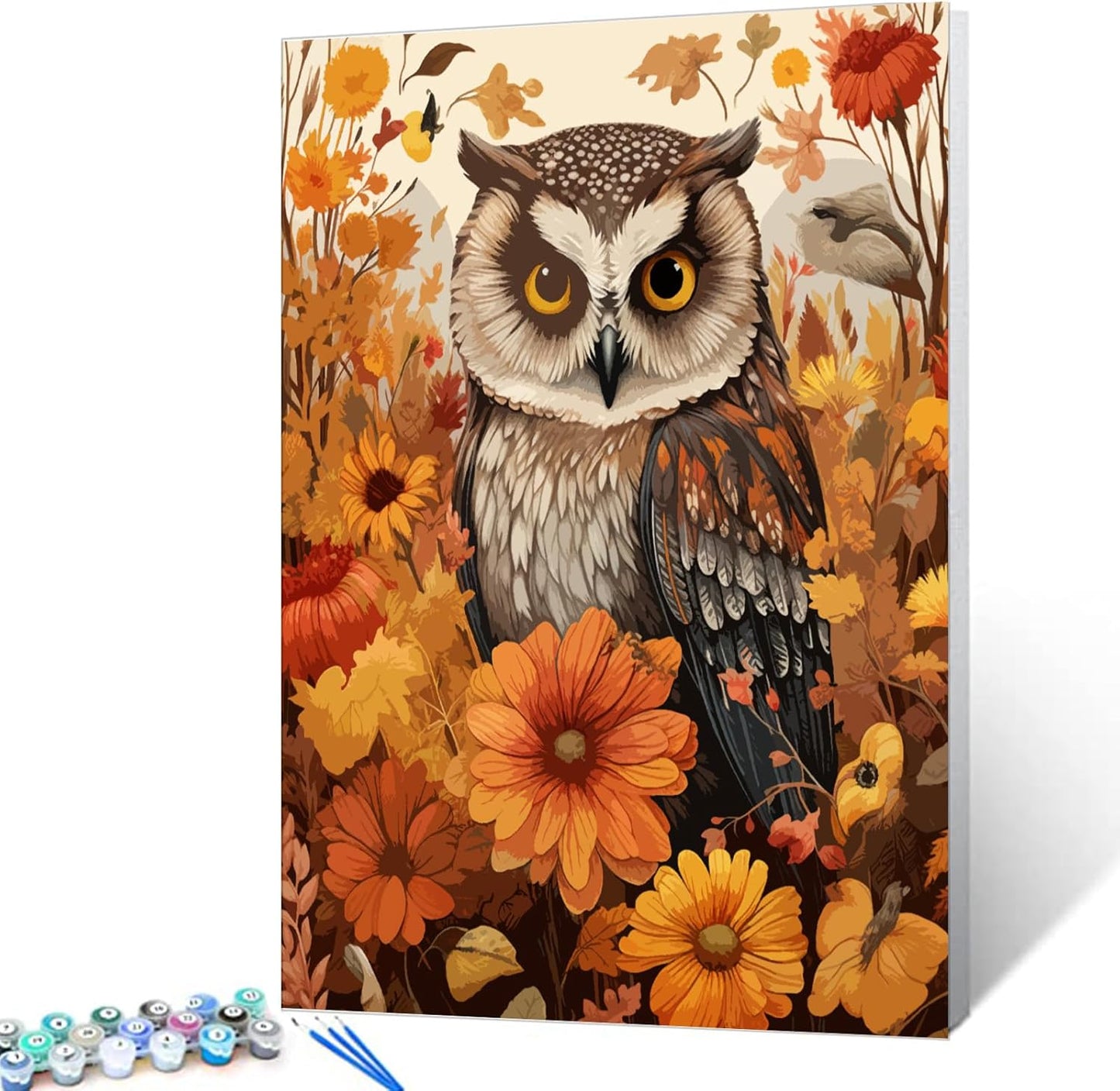 Owl in the Autumn Flower Patch Painting by Numbers