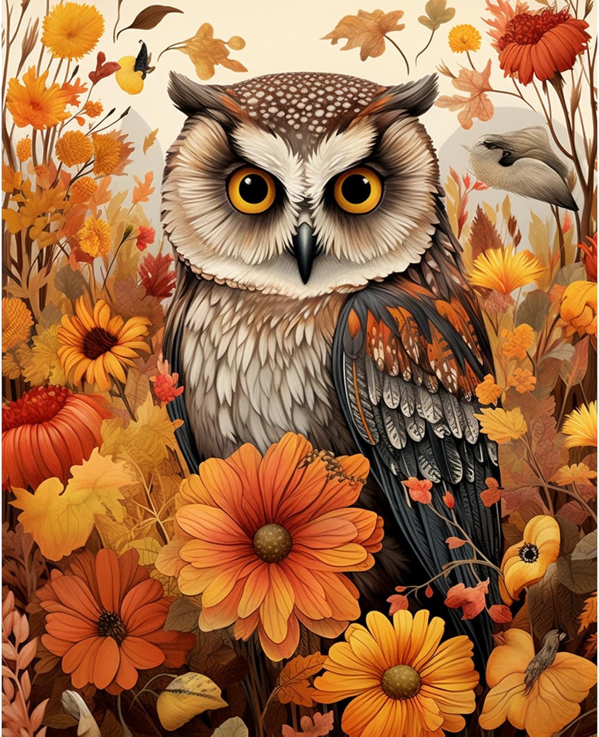 Owl in the Autumn Flower Patch Painting by Numbers