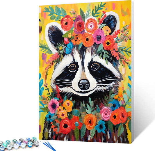 Raccoon with Flowers Painting by Numbers