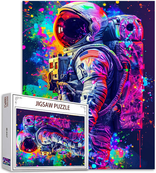 Purple Graffiti Astronaut Silhouette Jigsaw Puzzles