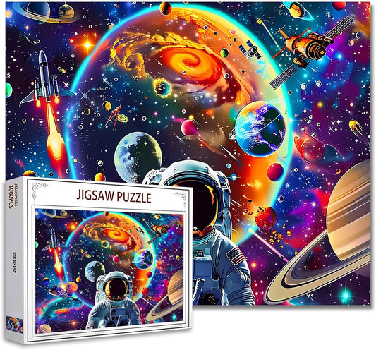 Astronaut with Galaxy and Spaceship Jigsaw Puzzles