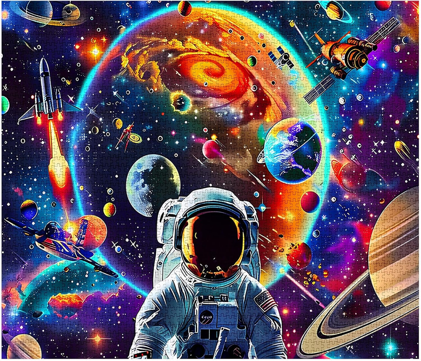 Astronaut with Galaxy and Spaceship Jigsaw Puzzles