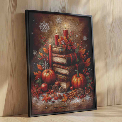 Autumn Candle Pumpkin Book Stack Jigsaw Puzzle