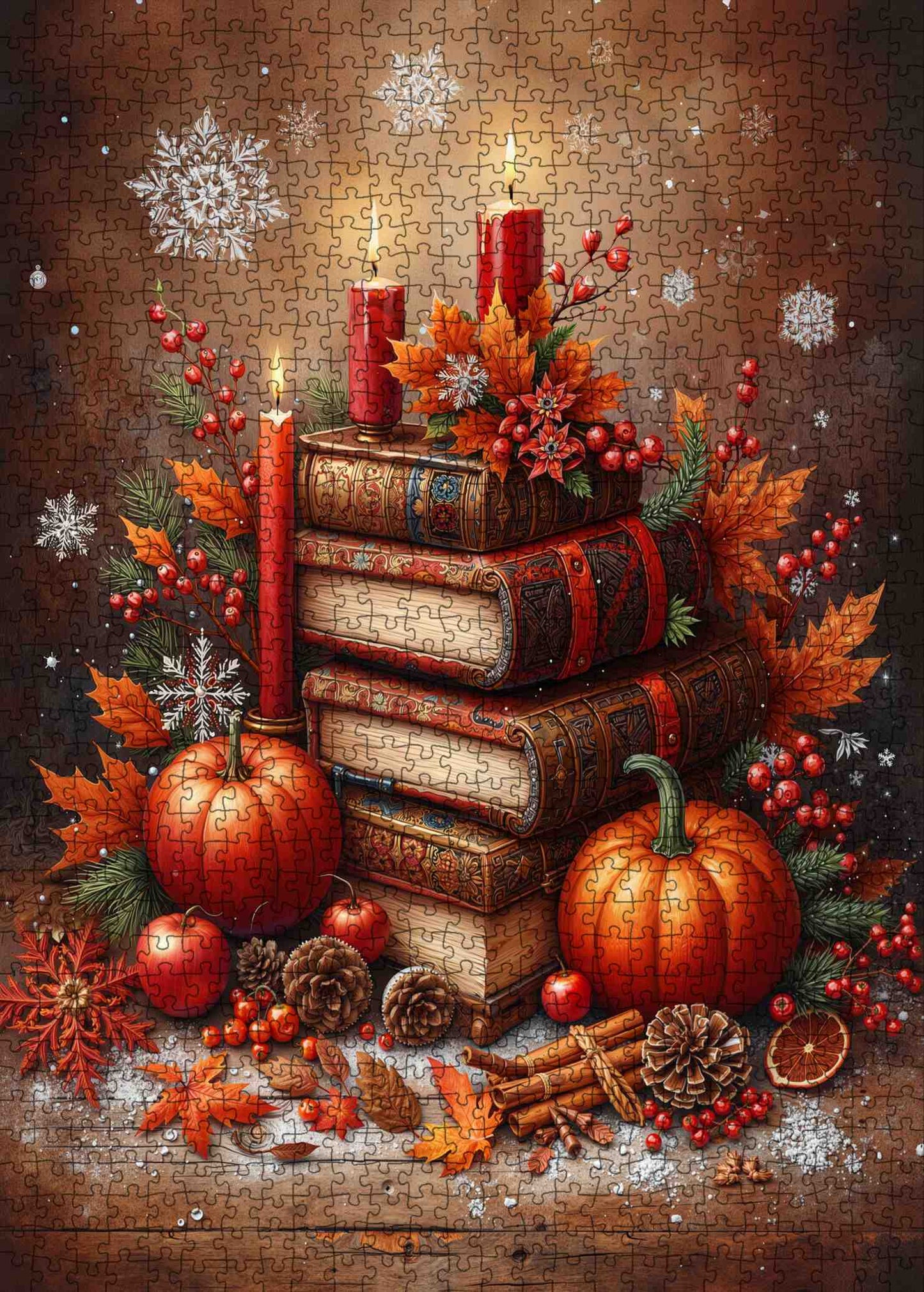 Autumn Candle Pumpkin Book Stack Jigsaw Puzzle