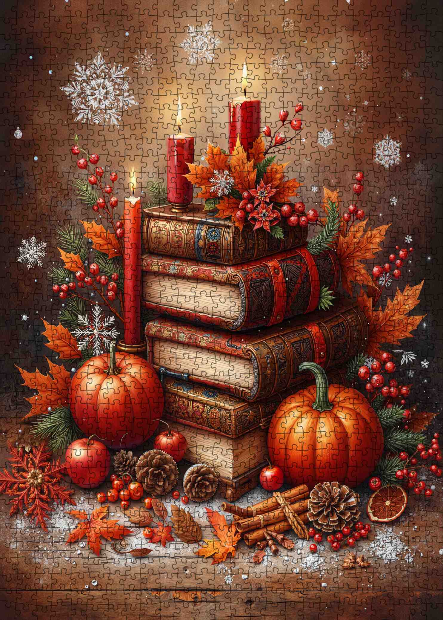 Autumn Candle Pumpkin Book Stack Jigsaw Puzzle