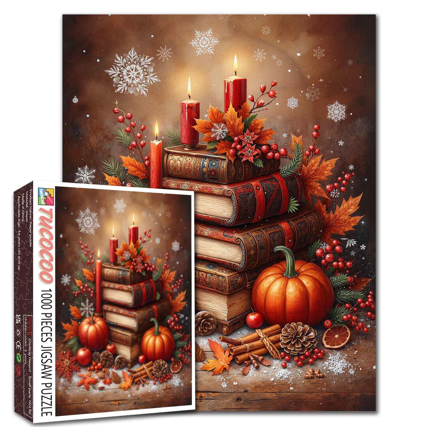 Autumn Candle Pumpkin Book Stack Jigsaw Puzzle