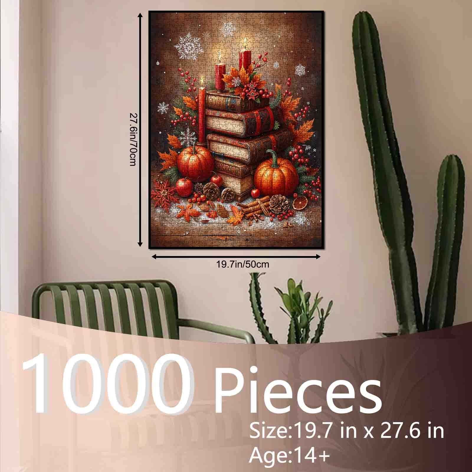 Autumn Candle Pumpkin Book Stack Jigsaw Puzzle