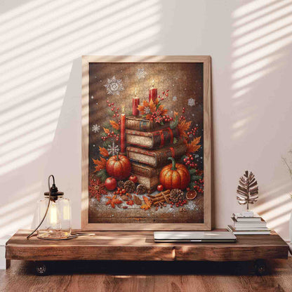 Autumn Candle Pumpkin Book Stack Jigsaw Puzzle
