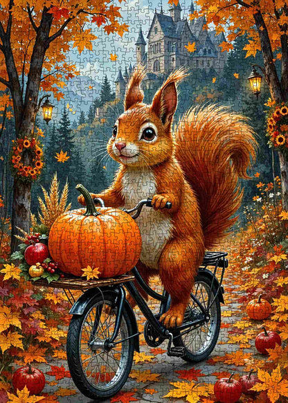 Autumn Forest Ride with Pumpkin Squirrel Jigsaw Puzzle