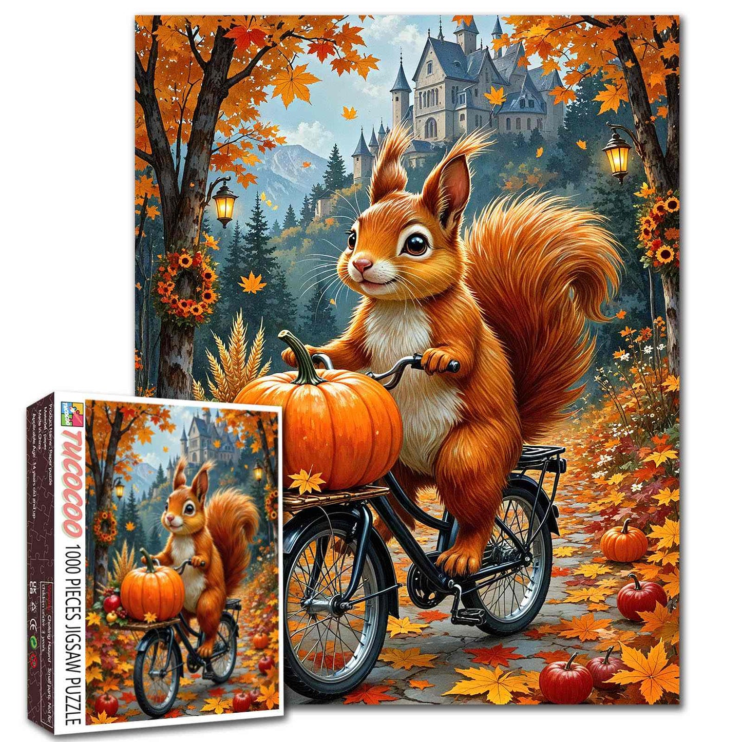 Autumn Forest Ride with Pumpkin Squirrel Jigsaw Puzzle