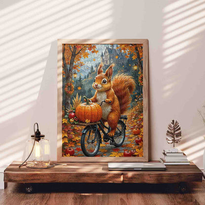Autumn Forest Ride with Pumpkin Squirrel Jigsaw Puzzle