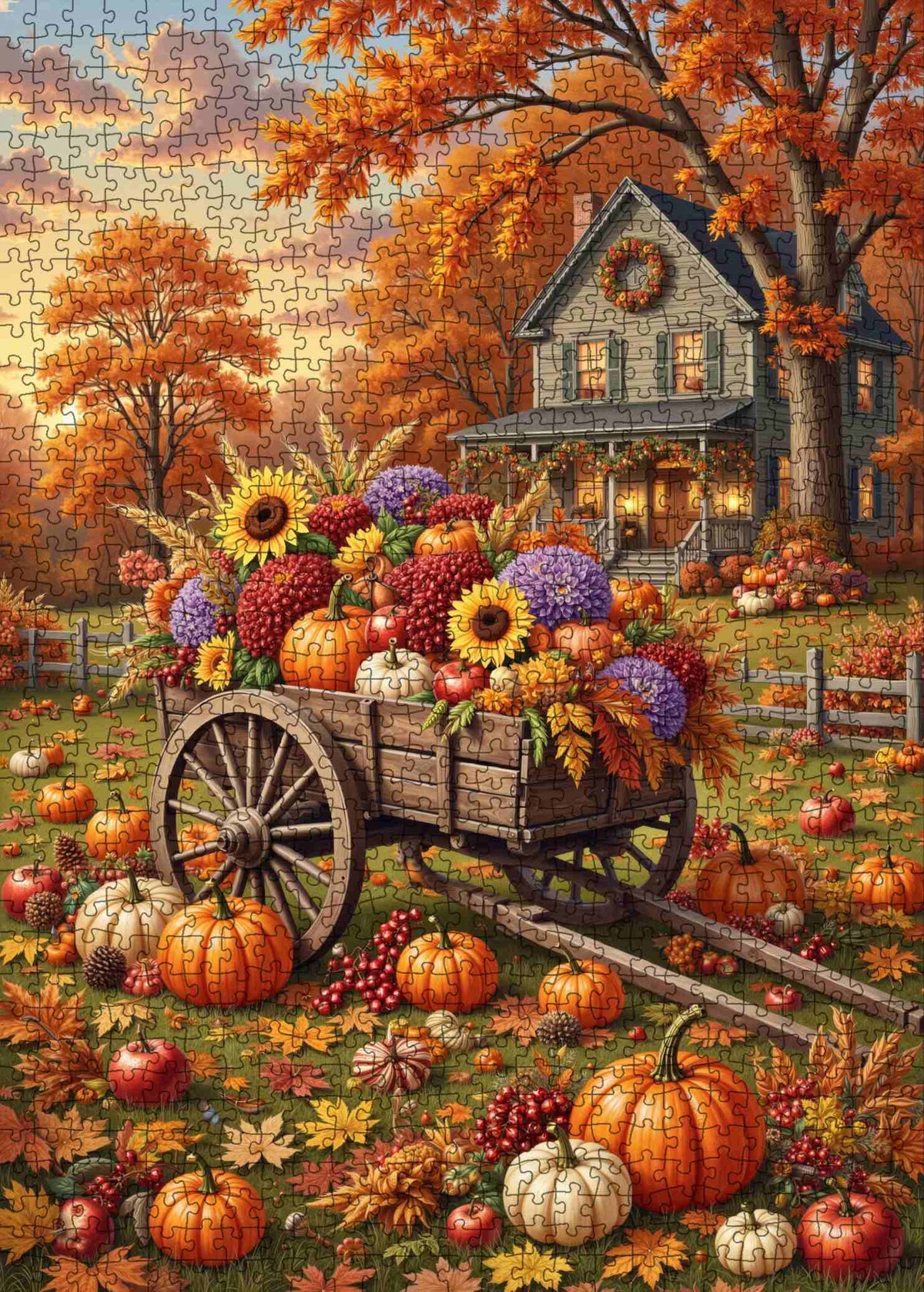 Autumn Harvest Flower Wagon Jigsaw Puzzle