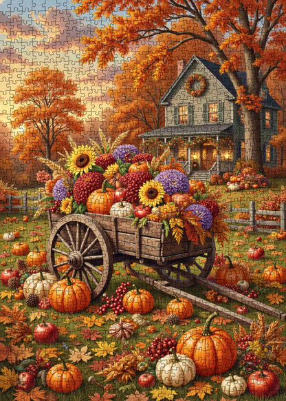 Autumn Harvest Flower Wagon Jigsaw Puzzle