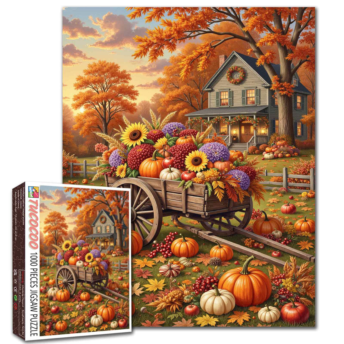 Autumn Harvest Flower Wagon Jigsaw Puzzle