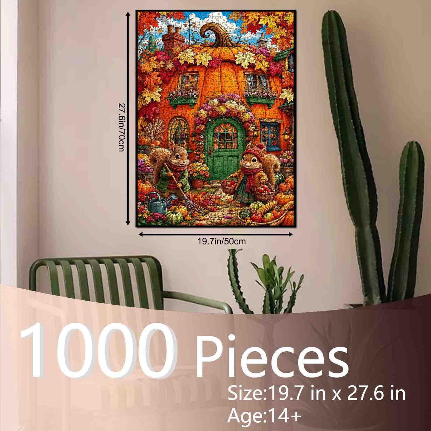 Autumn Pumpkin Cottage Squirrels Jigsaw Puzzle