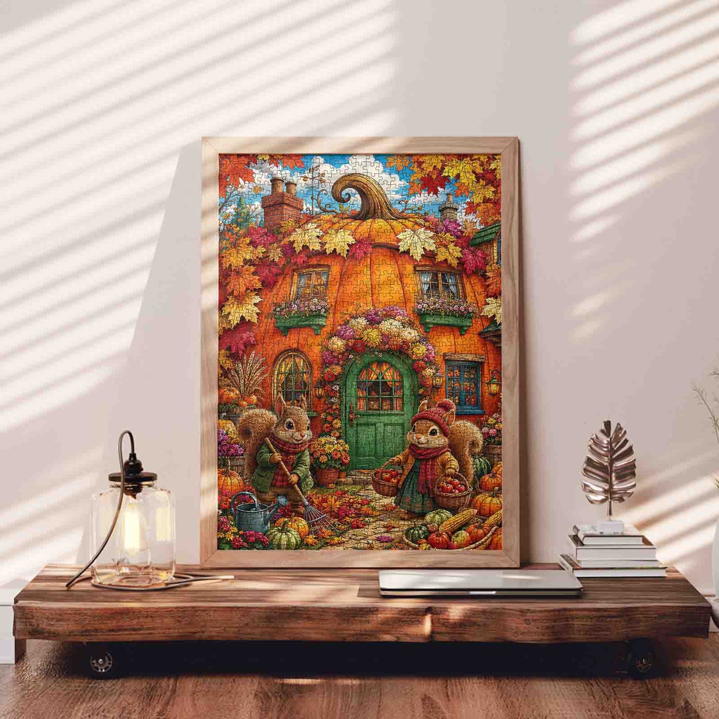 Autumn Pumpkin Cottage Squirrels Jigsaw Puzzle