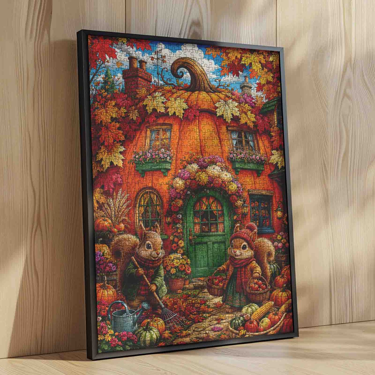 Autumn Pumpkin Cottage Squirrels Jigsaw Puzzle