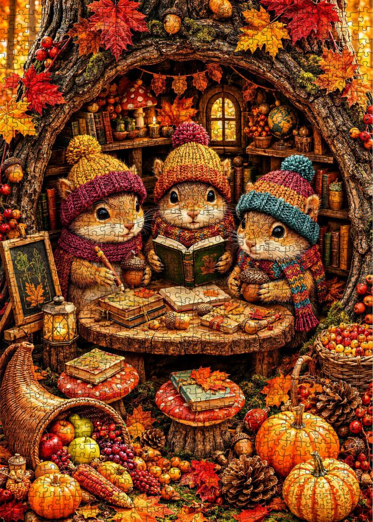 Autumn Squirrel Reading Club Jigsaw Puzzle