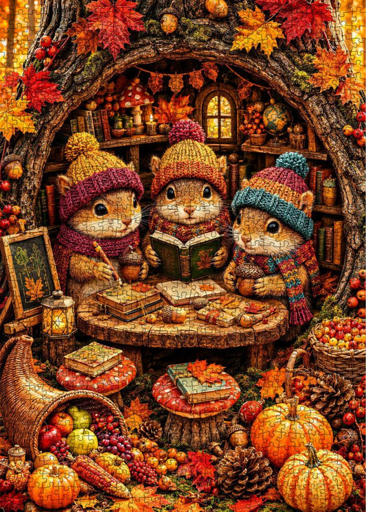 Autumn Squirrel Reading Club Jigsaw Puzzle
