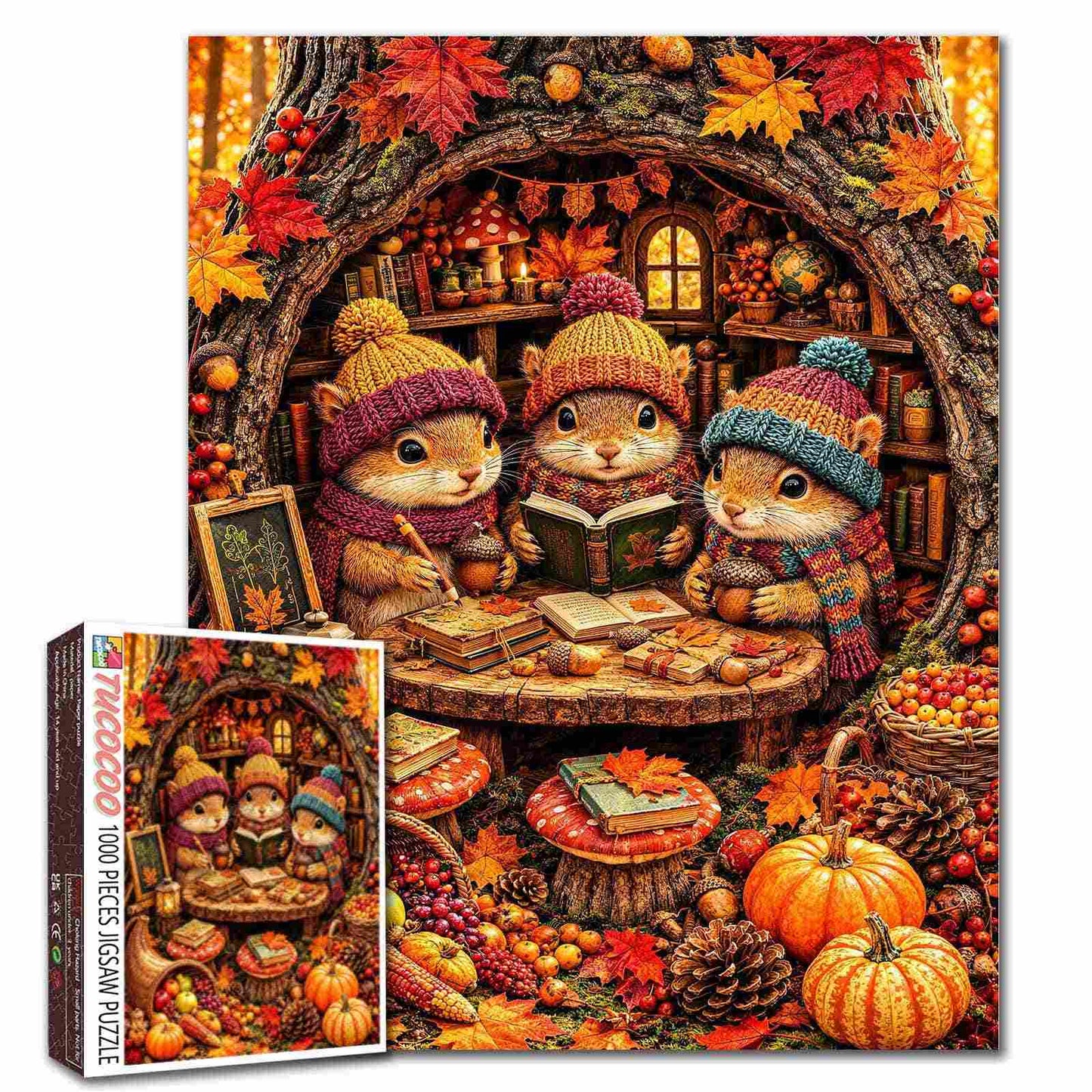 Autumn Squirrel Reading Club Jigsaw Puzzle