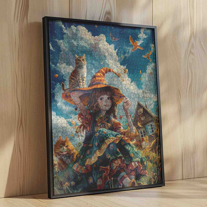 Autumn Witch and Cats Jigsaw Puzzle
