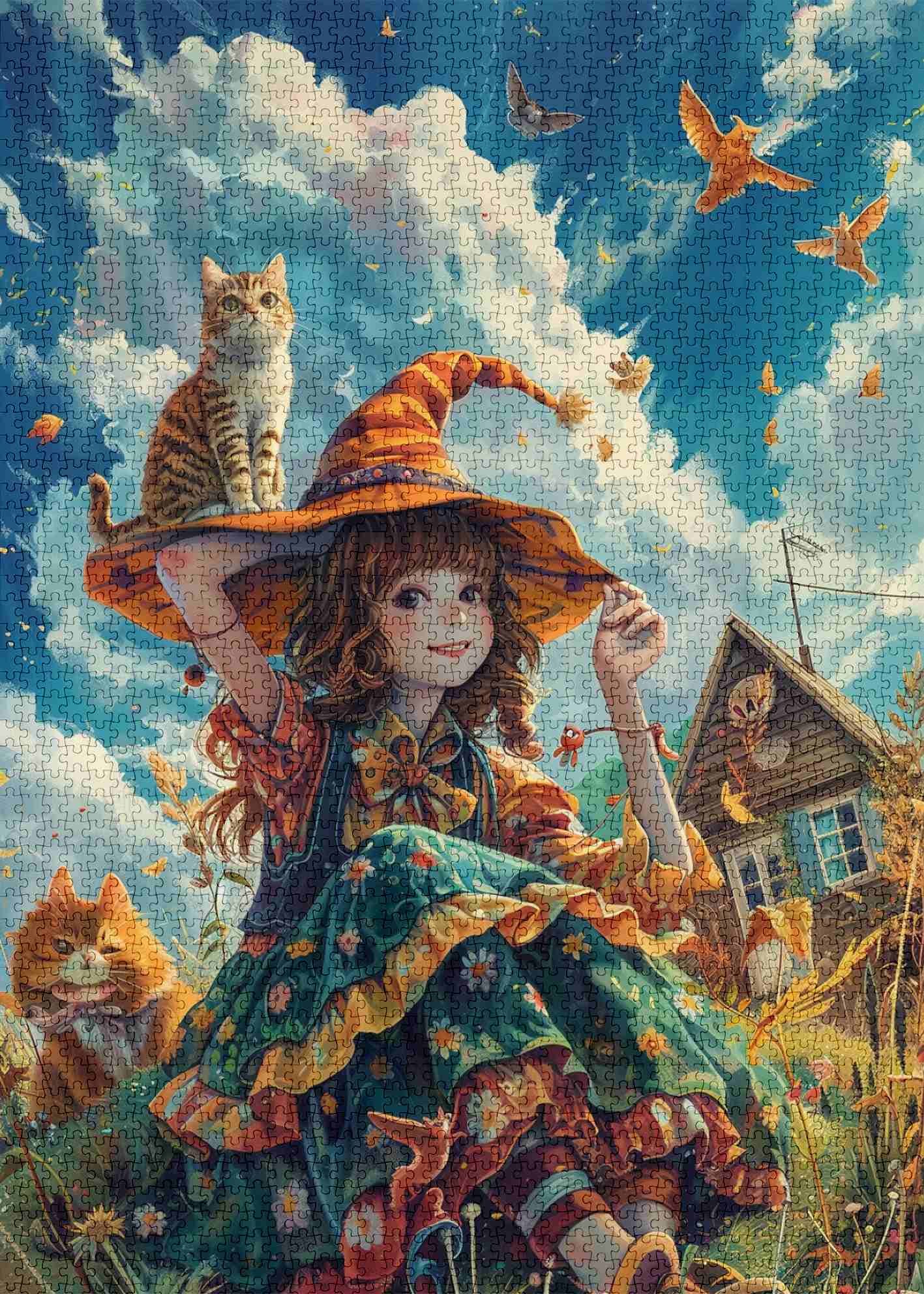 Autumn Witch and Cats Jigsaw Puzzle