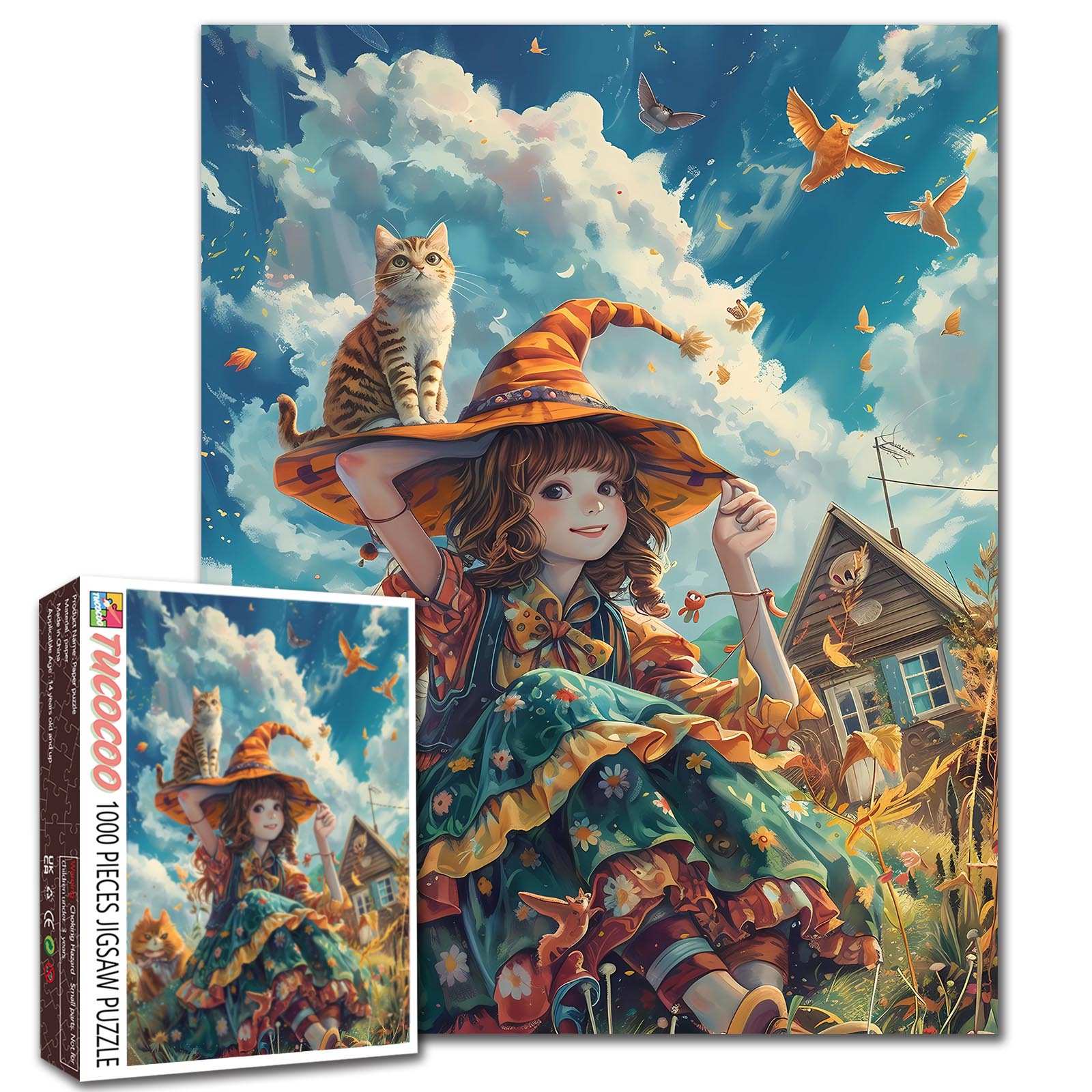 Autumn Witch and Cats Jigsaw Puzzle