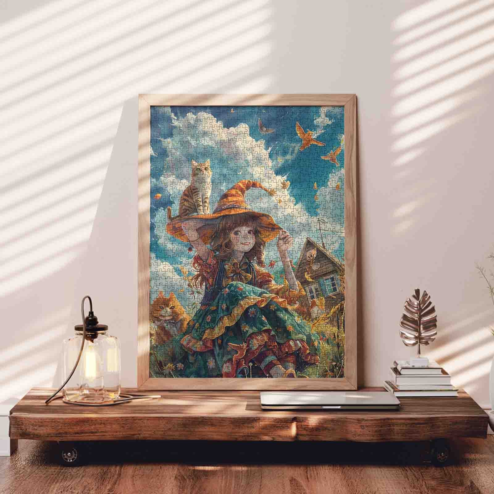 Autumn Witch and Cats Jigsaw Puzzle