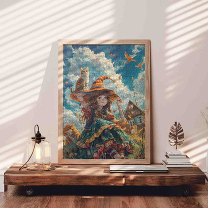 Autumn Witch and Cats Jigsaw Puzzle