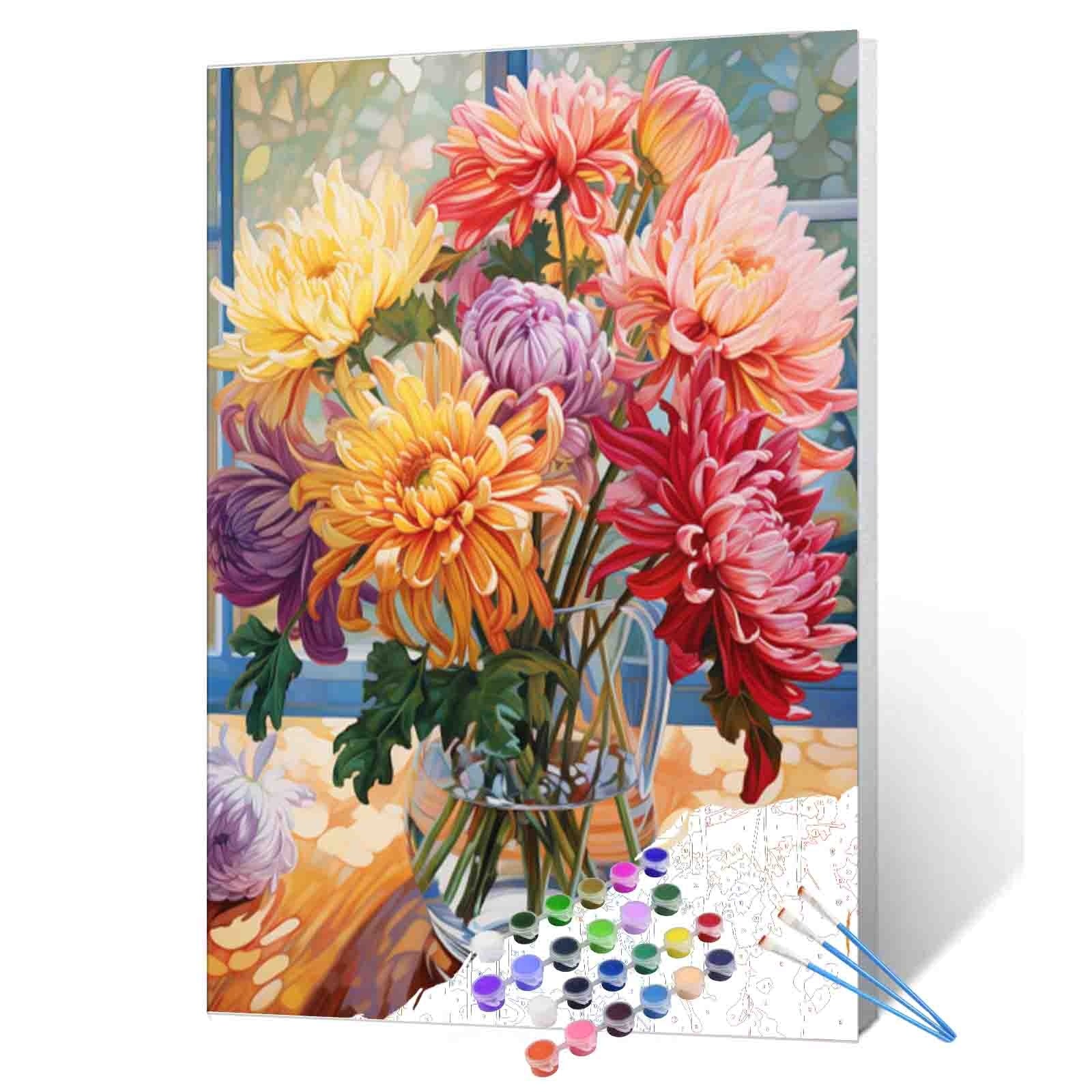 Autumn Chrysanthemums in Vase Paint by Numbers