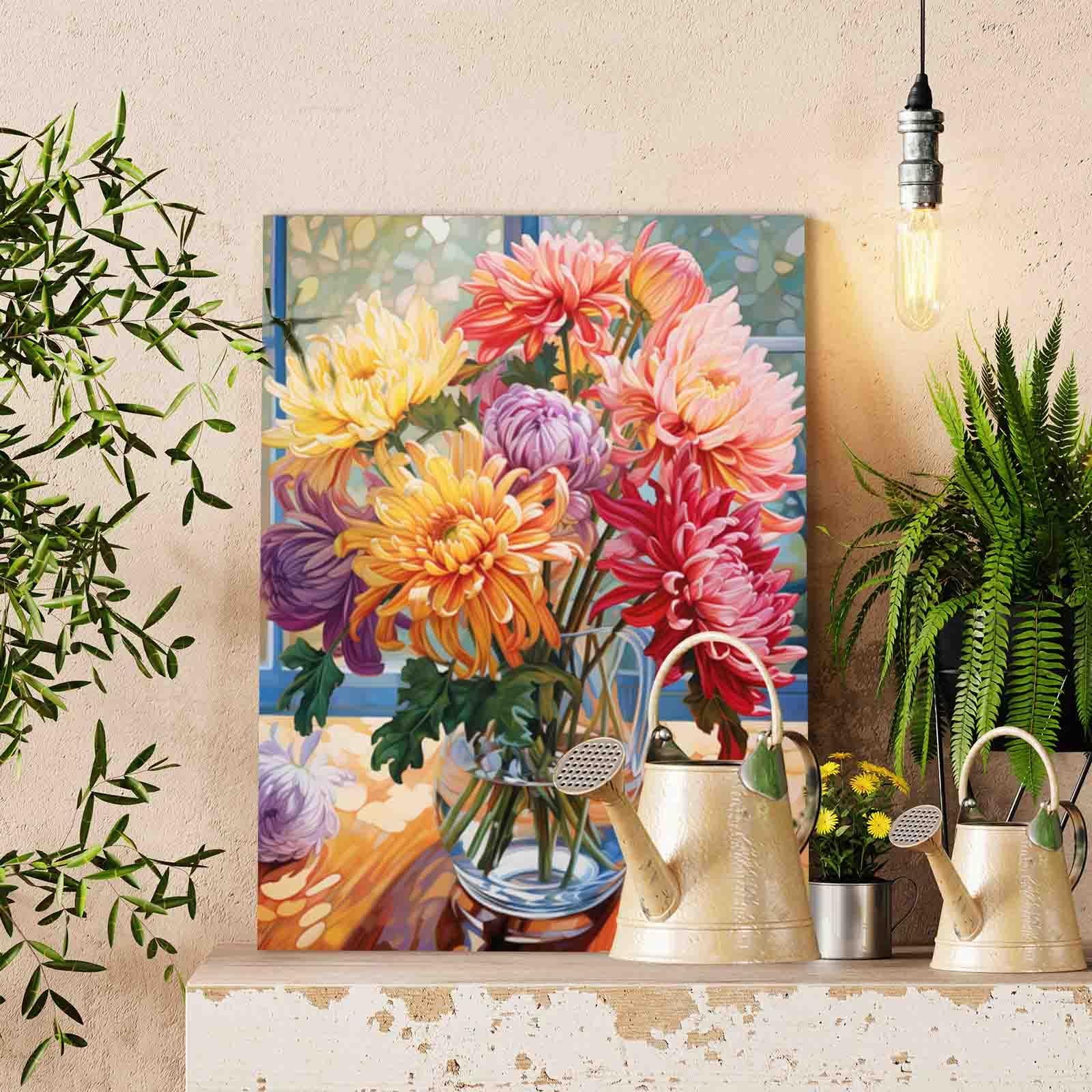 Autumn Chrysanthemums in Vase Paint by Numbers