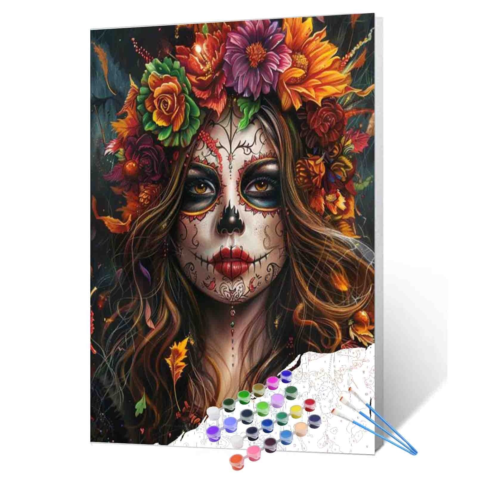 Autumn Floral Skull Woman Paint by Numbers