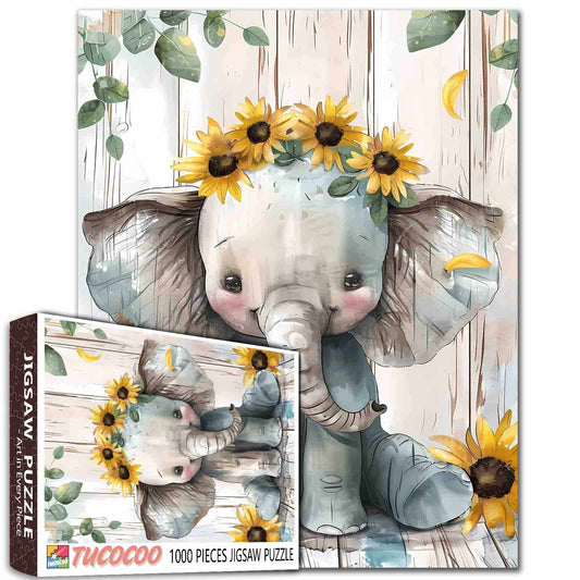 Baby Elephant with Sunflowers Jigsaw Puzzle