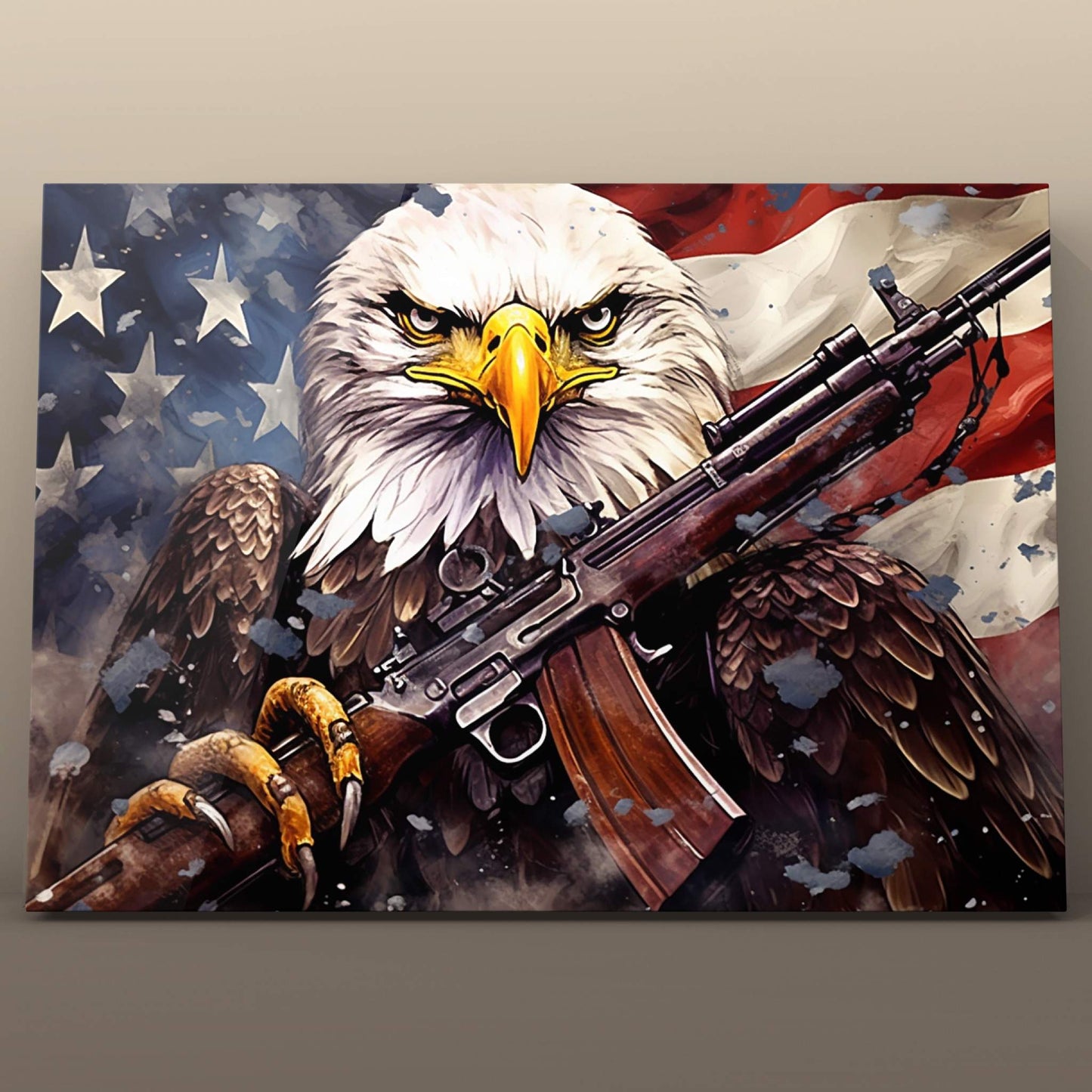 Fierce Bald Eagle with Rifle Paint by Numbers